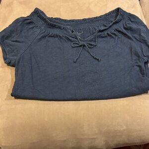 Eddie Bauer Dark Blue Boho Blouse with Tie Detail